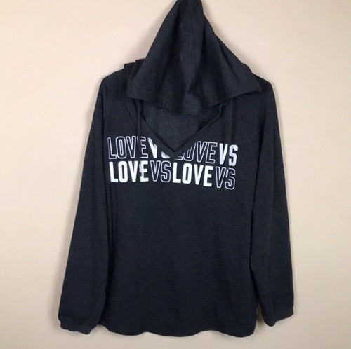 UNDERCOVER Felpa con cappuccio Victoria's Secret donna "LOVE VS" stampa grafica collo diviso grigio bianco L