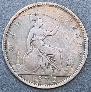 Victoria 1872 BH Penny Victorian Coin Lot E81 - Bild 1 von 2