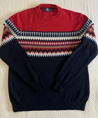Suéter Vineyard Vines Fair Isle para hombre talla grande, rojo y azul, mezcla Merino Foto 1 de 4