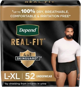 Depend Real Fit Incontinence Underwear for Men, Large/X-Large(Black), Black - Picture 1 of 7