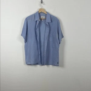 A/X Armani Exchange Linen Beach Men L Button Down Light Blue Short Sleeve Shirt - Picture 1 of 10