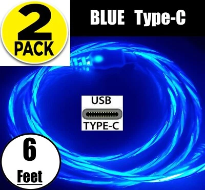 2 PACK LED 6FT Fast Charge Type C USB Cable Cord for Galaxy S21 S22 S23 S24 S25 - Image 1 of 4