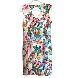 J Peterman Scuba Sheath Dress Womens 8 Multicolor Floral Sleeveless Cocktail - Picture 1 of 6