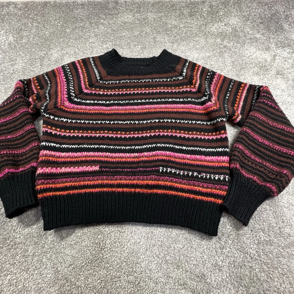 Lucky Brand Sweater Womens Medium Black Pink Striped Pullover Spacedye Boho - Image 1 of 4