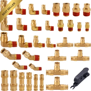 37Pcs Brass DOT Air Brake Line Fittings Kit Push to Connect for Truck Repair - Picture 1 of 12