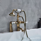Antique Brass Bathtub Mixer Tap Deck Mount Clawfoot Tub Faucet & Hand Shower