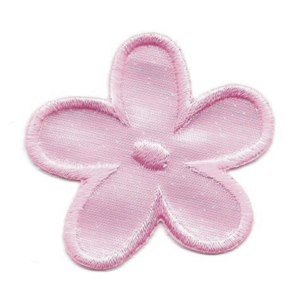 1 7/8" x 2" Pink Shiny Iridescent Fabric Flower Embroidered Patch  - Image 1 of 1