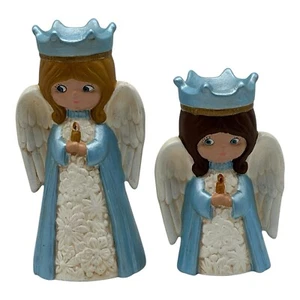 2 Vintage Christmas Angels W/Crowns Holding Candles Hand Painted Floral Dresses - Picture 1 of 10