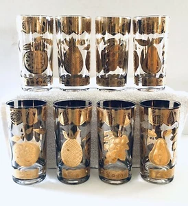 Juego de 8 vasos de bar vintage Culver florentine oro 22k fruta alta bola vajilla en excelente estado! - Imagen 1 de 9