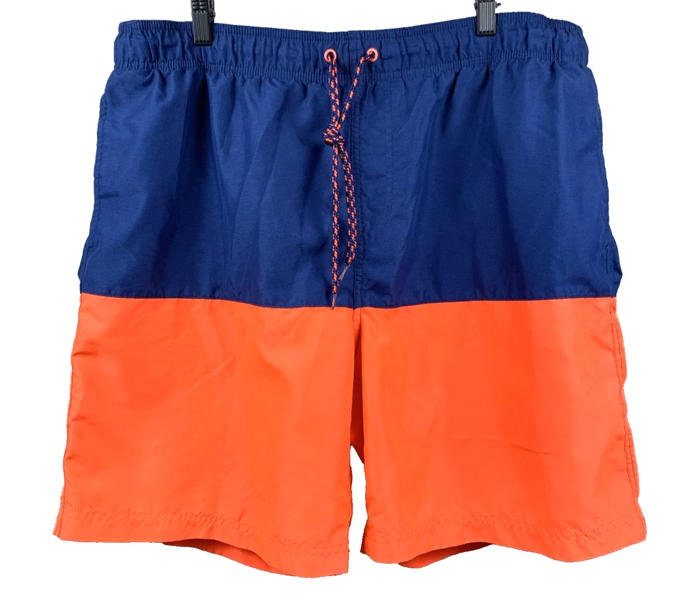 FADED GLORY Swim Trunks Men's Size Large (36 - 38) Safety Orange Blue Drawstring - Image 1 of 4