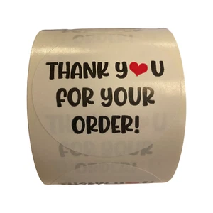 Thank You for Your Order Stickers | White w/ RED Heart | 2" Round | 500 Labels - Picture 1 of 4
