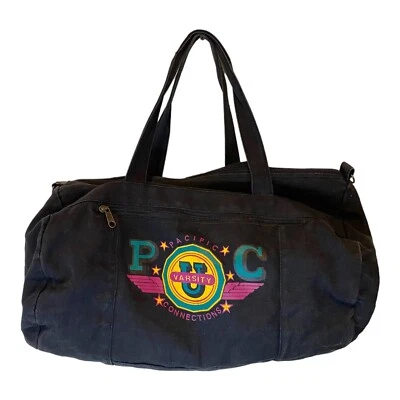Vintage Pacific Connections Pacific U Varsity Graphic Black Canvas Duffle Bag - Image 1 of 4