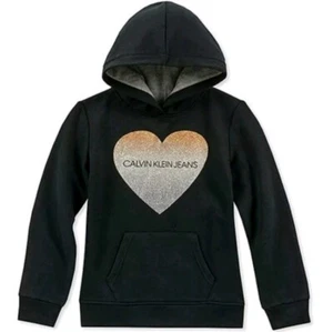 Calvin Klein Long Sleeve Hoodie Sweatshirt Heart Sparkle Size S (7) Black Gold - Picture 1 of 4
