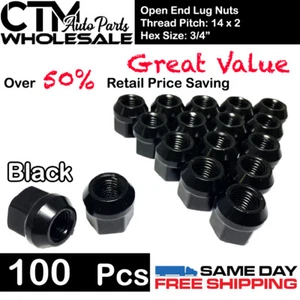 100 PCS BLACK 14X2 BULGE ACORN OPEN END WHEEL LUG NUTS WHOLESALE GREAT SAVING - Picture 1 of 2