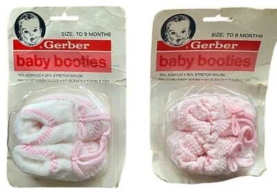Vintage Gerber Baby Booties Pink White Size 0 - 9 Months NEW - Image 1 of 4