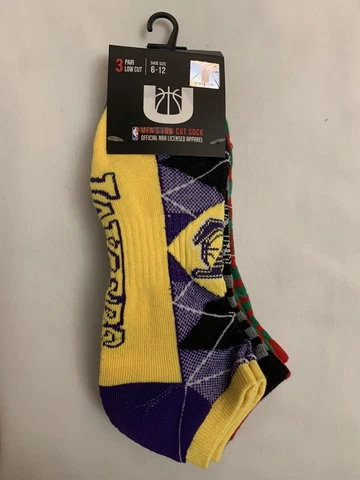 Official NBA Licensed Los Angeles Lakers 3 Pack No Show Low Cut Socks Mens 6-12 Cover