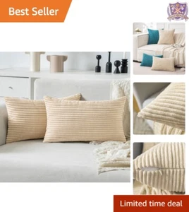 Pack of 2 Pillow Covers Polyester 12x20 Inch Durable Zippered Lumbar Decor - Picture 1 of 8