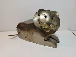 Folk Art Metal Lion Figurine Vintage Wildlife Decor Handmade Sculpture Mexico - Picture 1 of 12