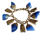"Bracelet charme vintage bleu lucite ton or pépites excellent état 7 1/4"