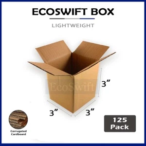 125-Box 3x3x3 EcoSwift Cardboard Packing Moving Shipping Box Corrugated Carton - Picture 1 of 4