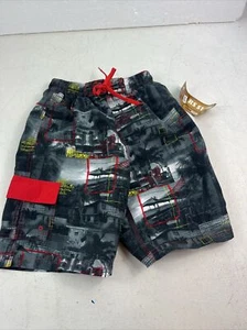Boys Swim Trunks Size Small(8). Gray & Red Beach Scenes. Elastic Waistband. NWT - Picture 1 of 8