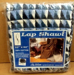 Vtg PARK B. SMITH Handwoven in India 52x62 100% Cotton LAP SHAWL BLANKET Indigo - Picture 1 of 5
