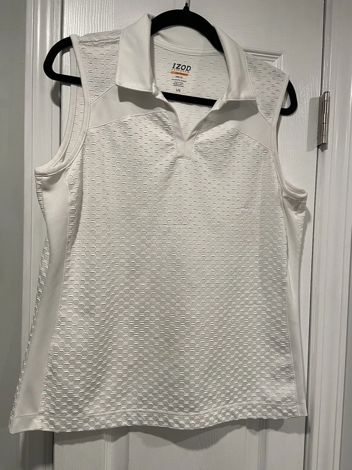 Izod Performance Movement Cool Fx White Collared V Neck Sleeveless Polo Size L - Image 1 of 4