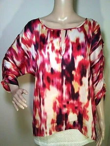 Camicetta Kenneth Cole NY L Large nuova senza etichette buco della serratura rossa pennellata manica 3/4 - Foto 1 di 5