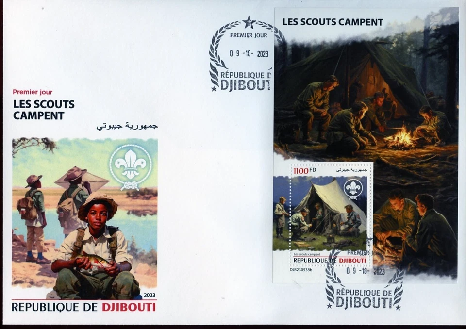 DJIBOUTI 2023 SCOUTS CAMPING SOUVENIR SHEET FDC - Image 1 of 1