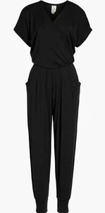 Loveappella Women's Short Sleeve Wrap Top Jumpsuit - Black - Size Petite Small - Picture 1 of 6