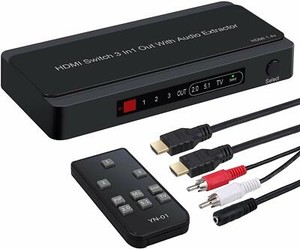 3x1 HDMI 1.4 Selector Switch w Digital Optical Analog Stereo Audio Extractor 4K