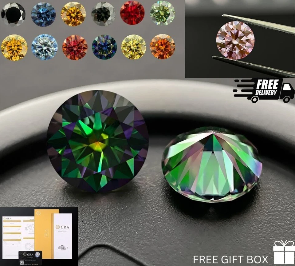 GRA Certified Loose Colored Moissanite Round Stones D VVS1 All Sizes - Image 1 of 3