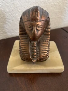 Statua busto re tut egiziano vintage 3,5" ottone rame - Foto 1 di 7