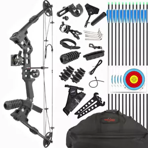 Compound Bow Set 20-70lbs Adjustable 320FPS Arrows Archery Shoot RH LH Hunt X8 - Picture 1 of 22