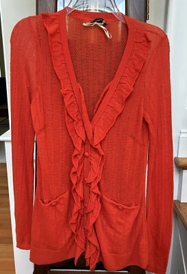 Cárdigan Leifsdottir Anthropologie Rojo Naranja Talla Pequeña Ligero Con Volantes NUEVO Foto 1 de 4