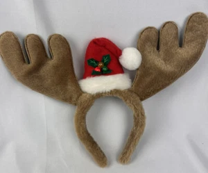 Reindeer Holiday Light Up Soft Headband With Antlers & Stocking Hat Christmas - Picture 1 of 5