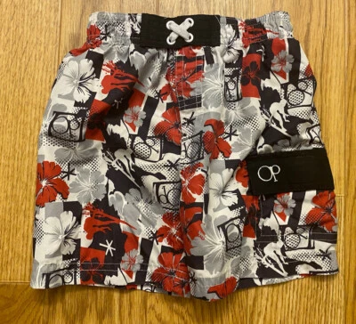 OP 18 месяцев мальчика красный черный эластичный пояс + карман Гавайи цветочный плавки - Изображение 1 из 4