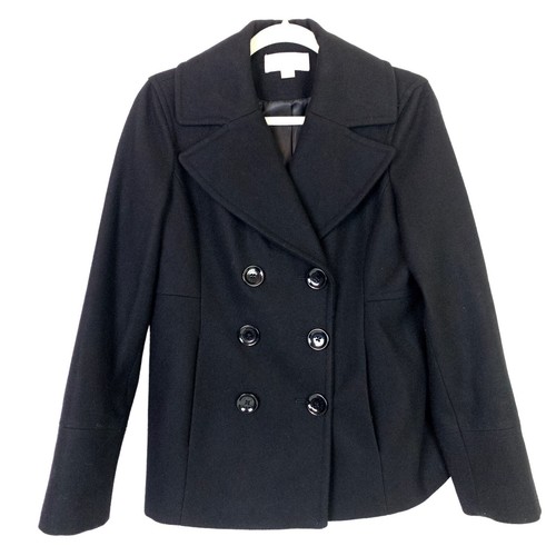 Cappotto giacca doppiopetto Michael Kors nero donna S misto lana foderato lunghezza fianchi