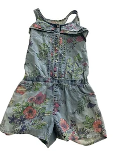 Levis Girls Floral Denim Romper M 10- 12 Cotton Button-Front  Adjustable Straps - Picture 1 of 11