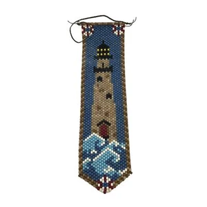 Vintage Beaded Lighthouse Ocean Waves Art Blue Wall Decoration Handmade - Picture 1 of 2