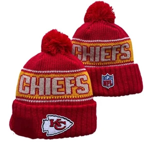 Kansas City Chiefs Strick Bommel Beanie Mütze - Thermo Fleece gefüttert Wintermütze - Bild 1 von 2