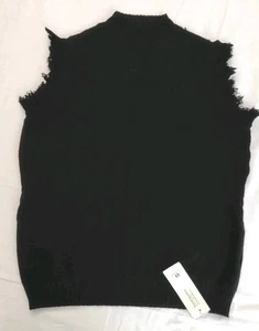 Saodimallsu Women Round Neck Knit Sweater Vest Oversized Fringes Sleeve XL Black - Picture 1 of 11