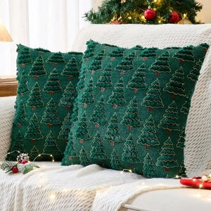 Weihnachten Kissenbezüge 18X18 Zoll 2er Set Weihnachtsdekoration Weich Plüsch Kunstfell - Bild 1 von 7