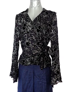 Dressbarn Damen Seide Glitzer Shirt schwarz, silber, Spitze und Samt Top Gr. L - Bild 1 von 8