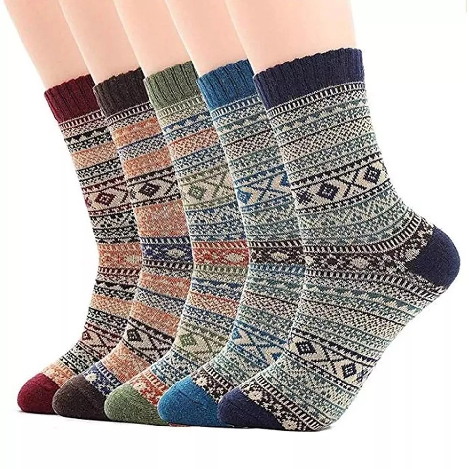5 Pairs Thermal Wool Womens Socks Warm Winter Knitting Thick Ladies Christmas - Image 1 of 4