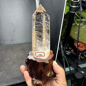 420g Top Natural Rutilated crystal Quartz Mineral specimen Reiki Decor+stand - Picture 1 of 8