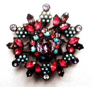 ANTIGUO BROCHE ESTRELLA DIAMANTES DE IMITACIÓN TURQUESA DE 1920 - CHECOSLOVAQUIA - Imagen 1 de 7