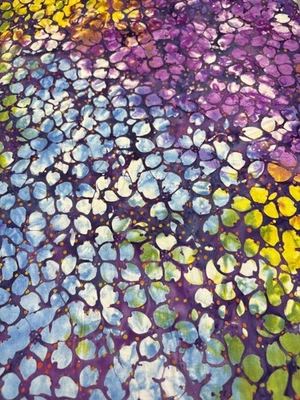 Tela de algodón batik vibrante 1/2 yarda x 44" azul/púrpura/amarillo Foto 1 de 4