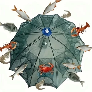 Trappola esagonale per pesci e granchi con 6 fori design attrezzatura portatile da esterno con manico - Foto 1 di 7