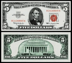 1963 $5 RED SEAL UNITED STATES NOTE ~~ CRISP ~ UNCIRCULATED - Picture 1 of 1